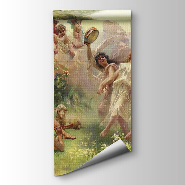 Painting of people dancing in a forest