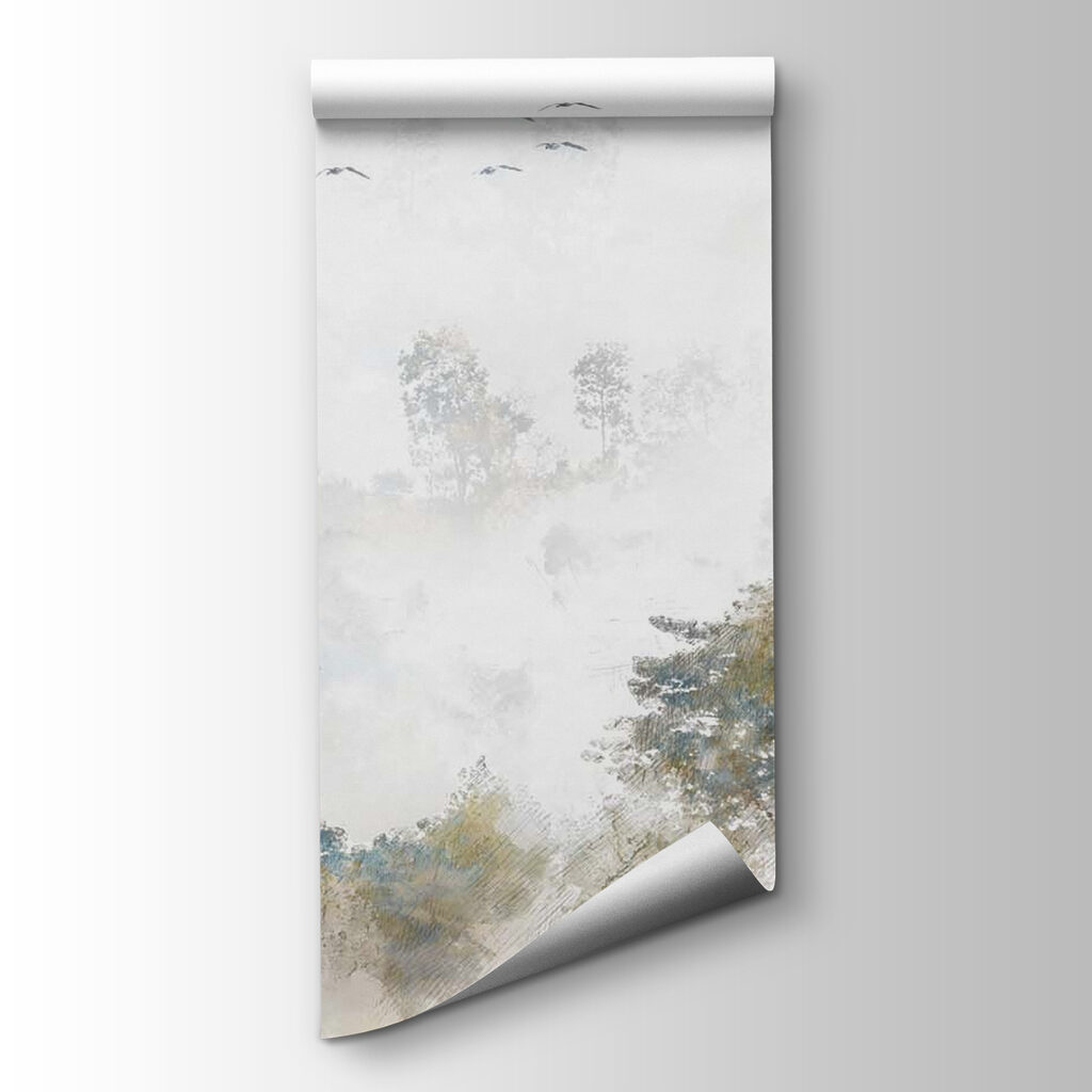 Birds flying over trees