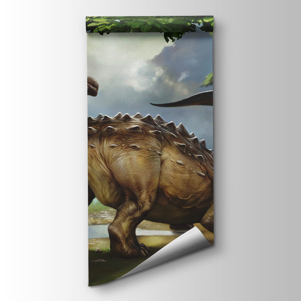 Painting of dinosaurs near a river Painting of dinosaurs near a river