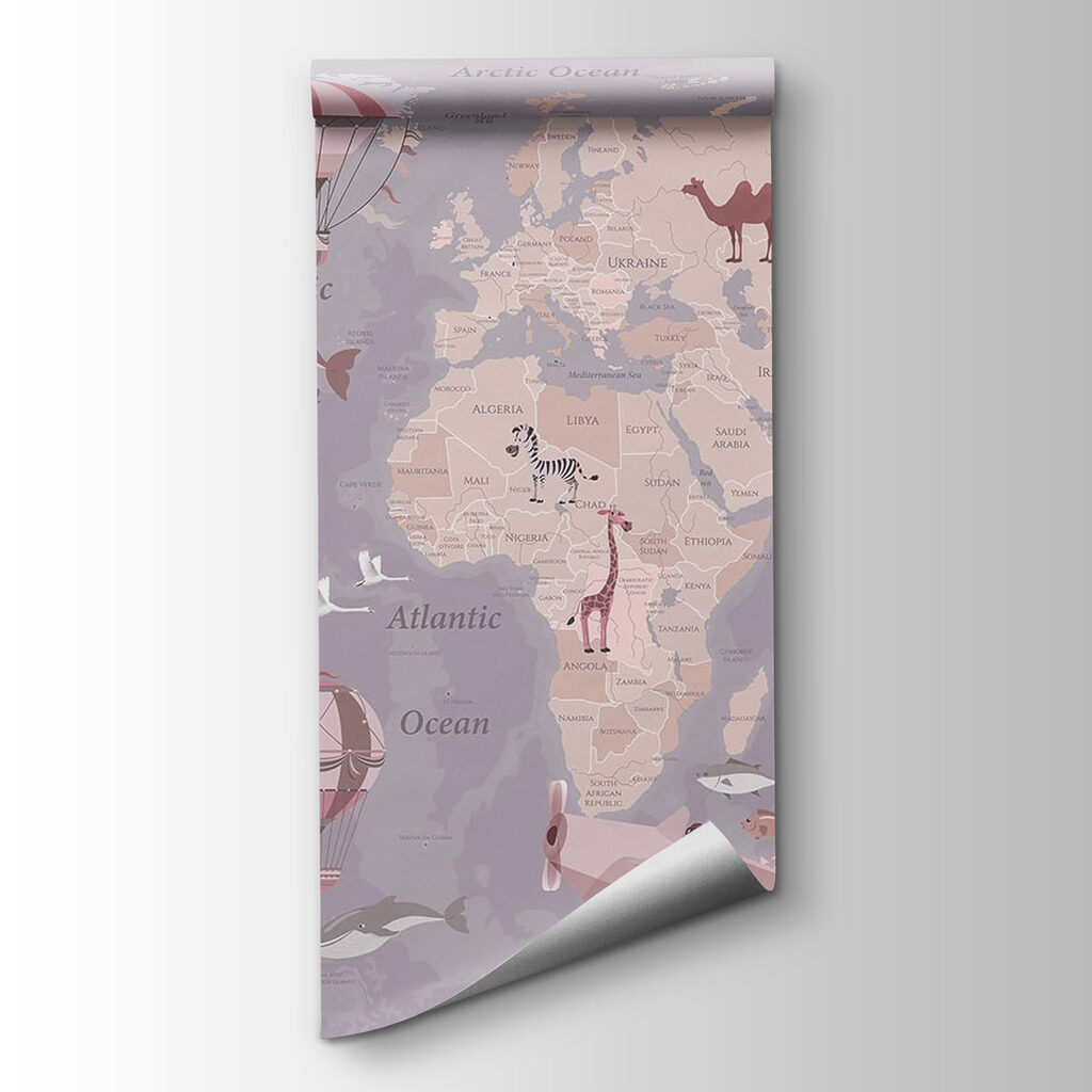 A map of the world with airplanes and hot air balloons