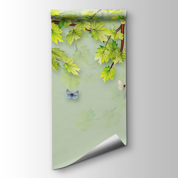 Green leaves and butterflies on a white background Green leaves and butterflies on a white background