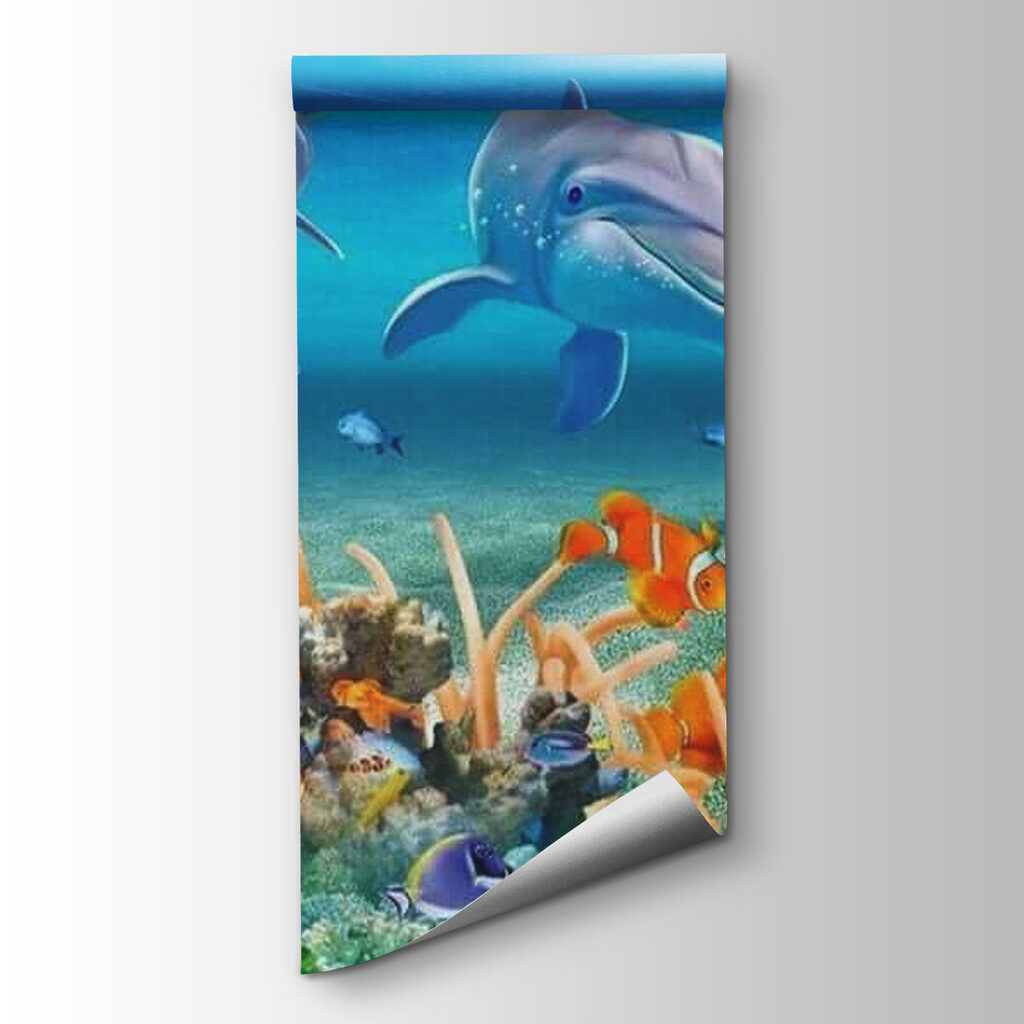 Group of fish and dolphins swimming in the ocean Group of fish and dolphins swimming in the ocean