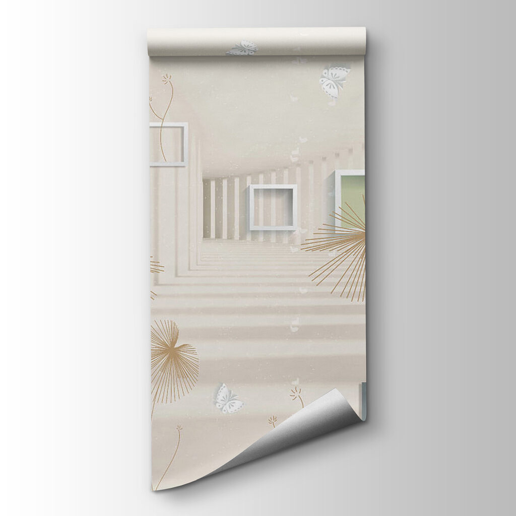 Wallpaper with white and brown flowers and butterflies Wallpaper with white and brown flowers and butterflies