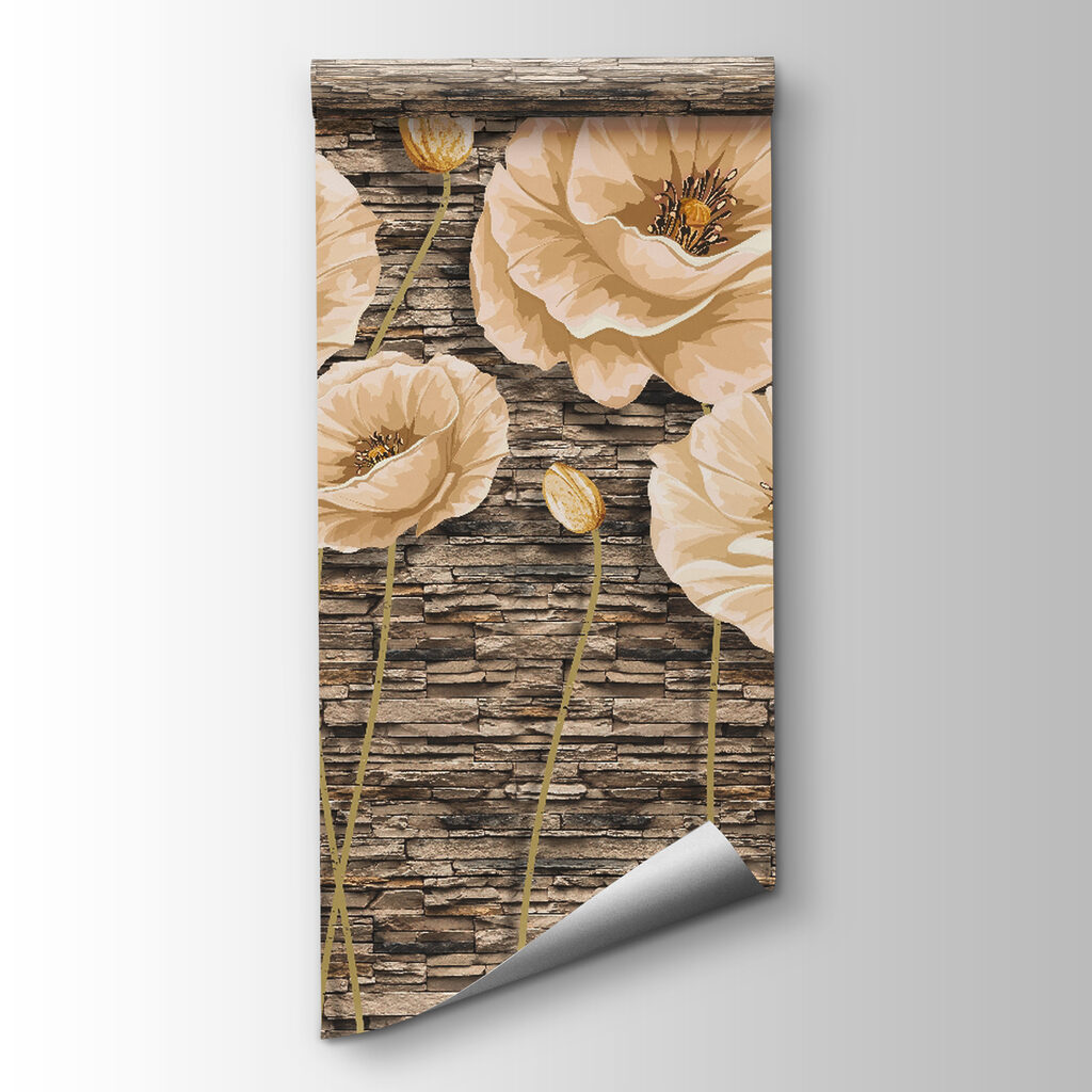 Group of flowers on a brick wall Group of flowers on a brick wall