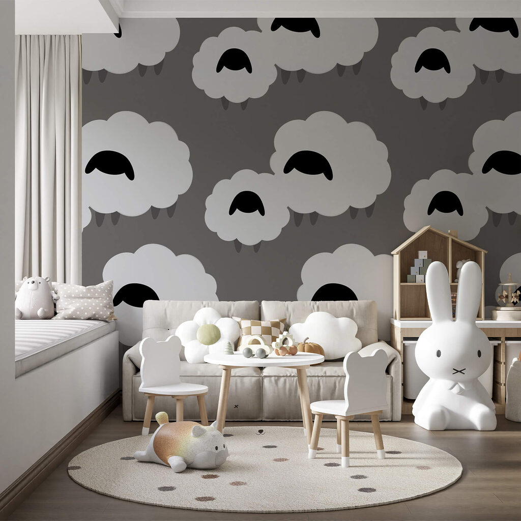 Groupe de nuages blancs avec des moutons noirs Groupe de nuages blancs avec des moutons noirs