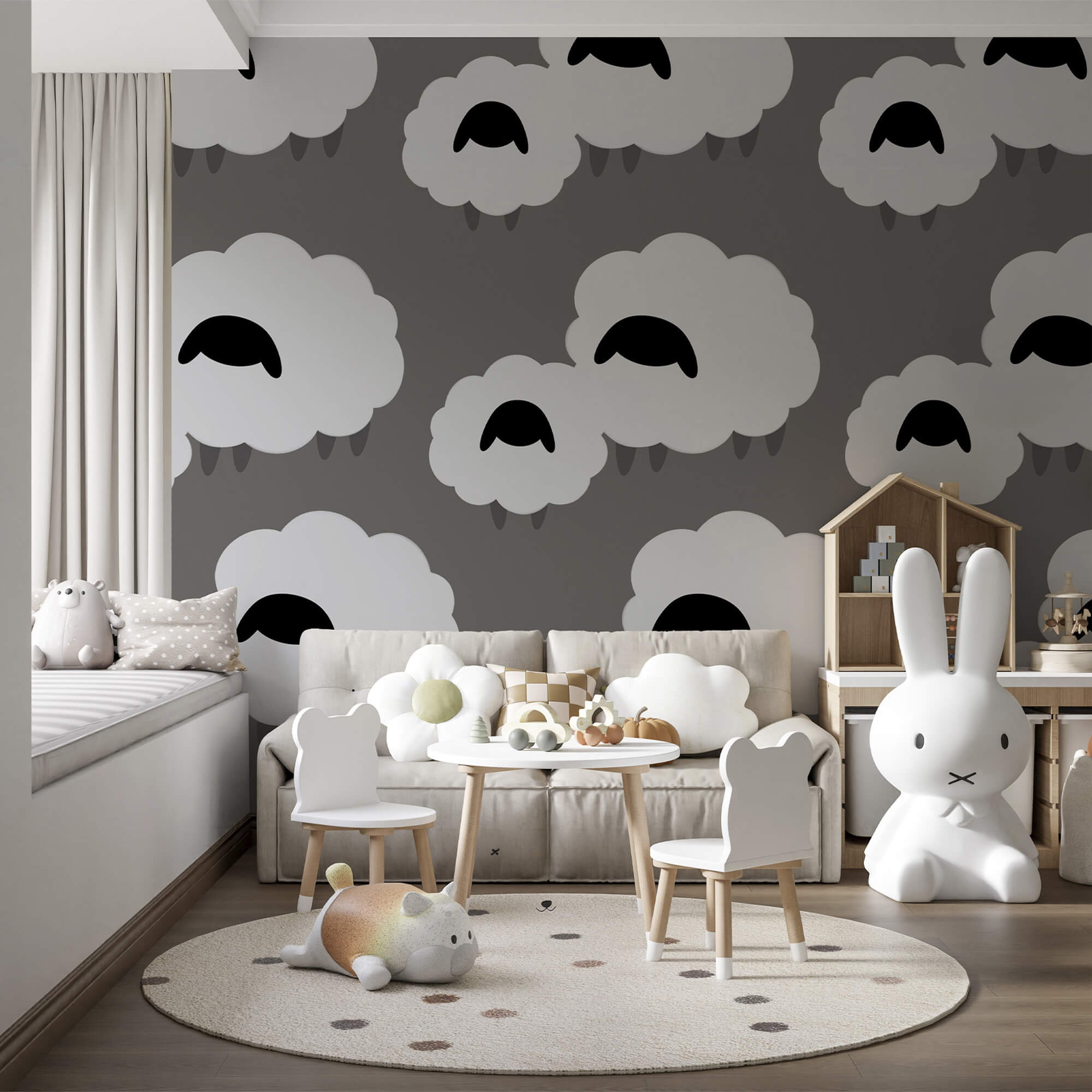 Groupe de nuages blancs avec des moutons noirs Groupe de nuages blancs avec des moutons noirs