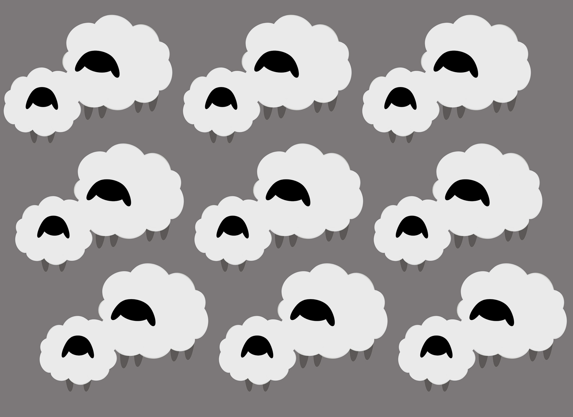 Group of white clouds with black sheep Group of white clouds with black sheep