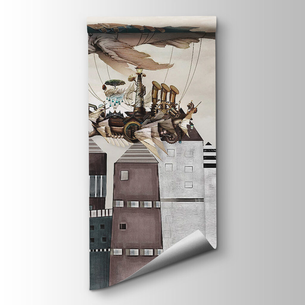 Whale flying over a city