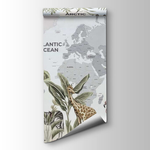 Map of the world with animals and birds Map of the world with animals and birds