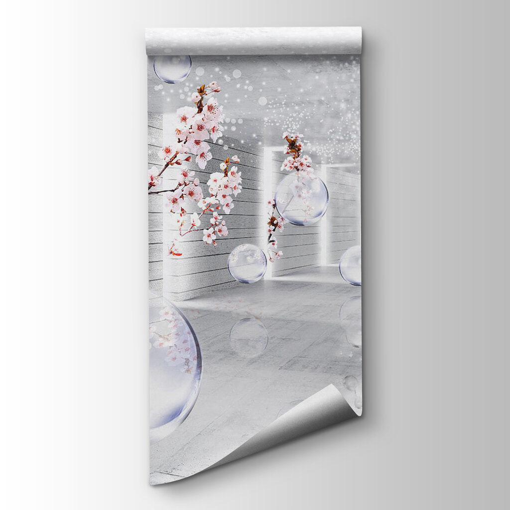 White room with flowers and bubbles