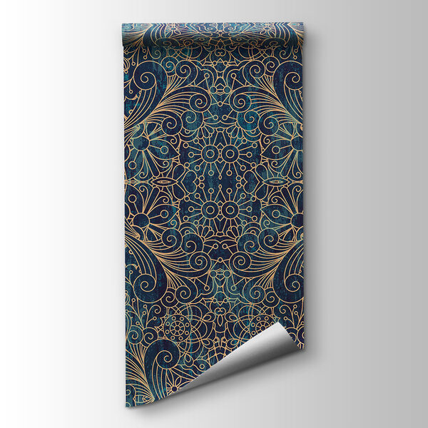 Intricate blue symmetrical floral design