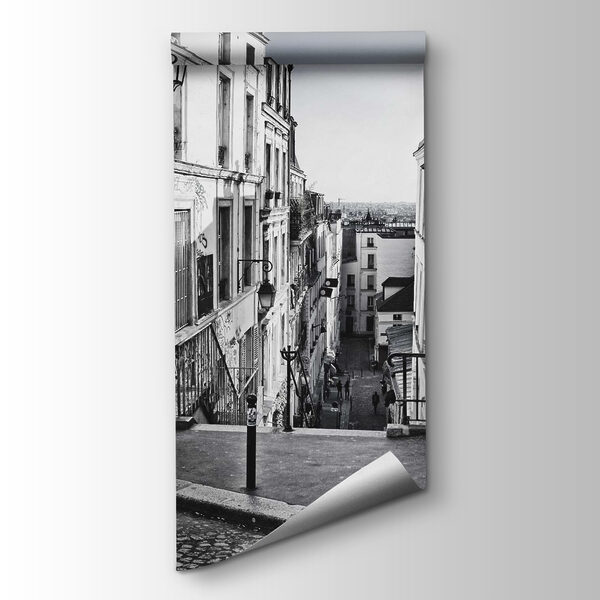 Street with buildings and a street light Street with buildings and a street light