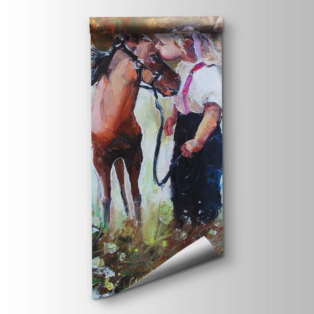 Painting of a girl kissing a horse Painting of a girl kissing a horse