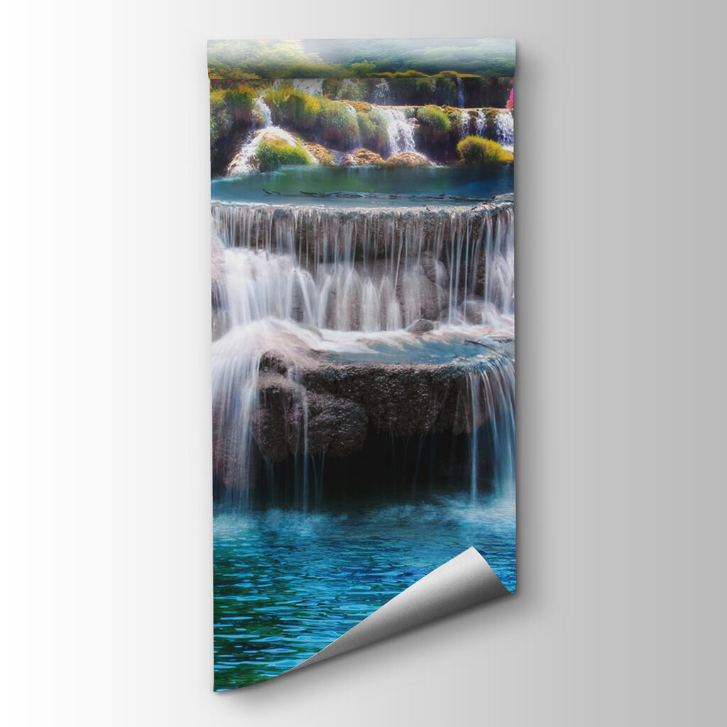 Waterfall with flowers and trees Waterfall with flowers and trees