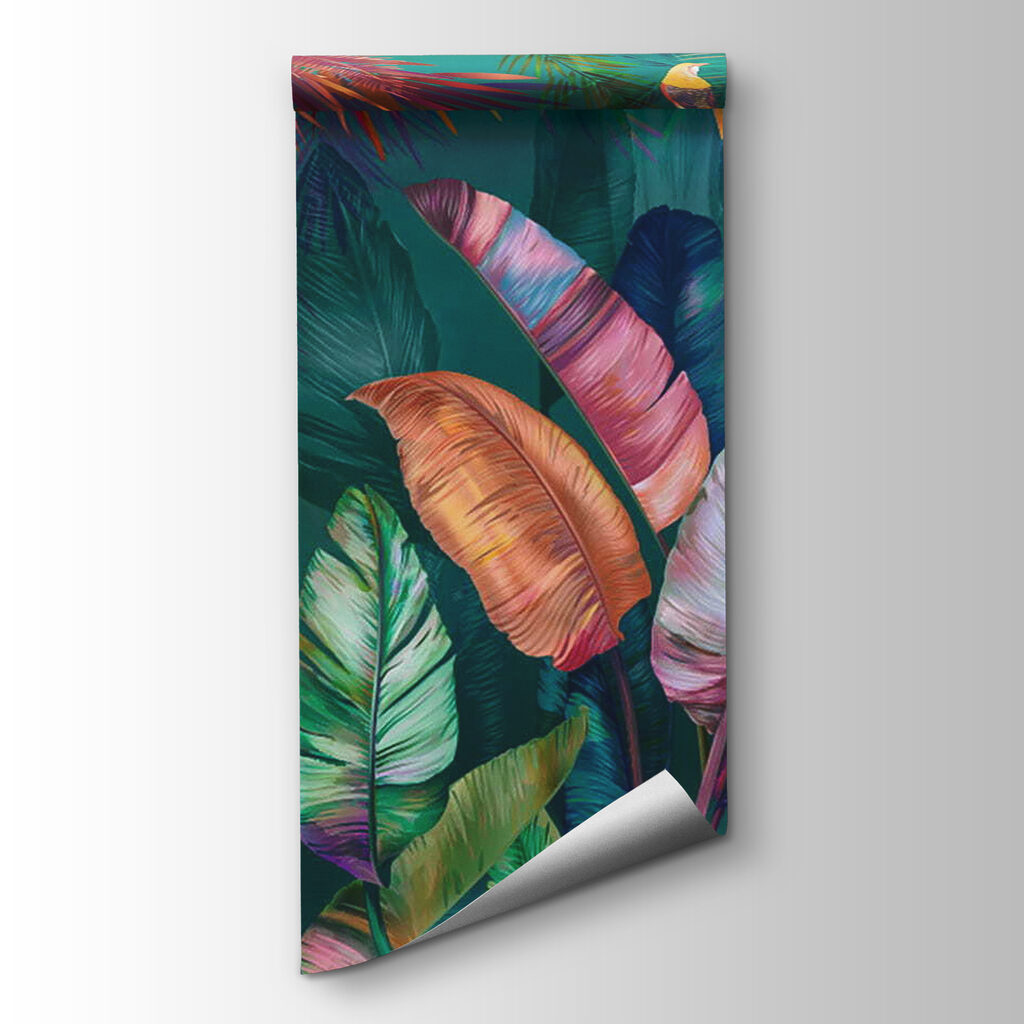 Colorful tropical leaves and birds Colorful tropical leaves and birds