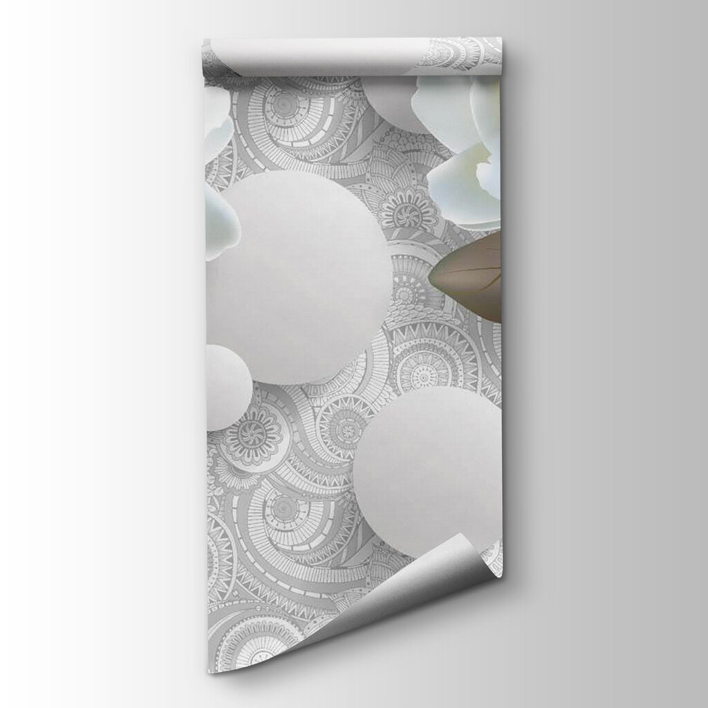 White flowers and circles on a white background White flowers and circles on a white background