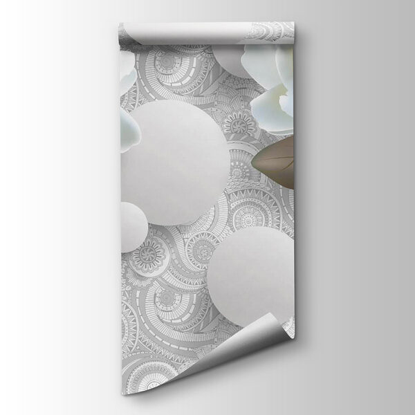 White flowers and circles on a white background White flowers and circles on a white background