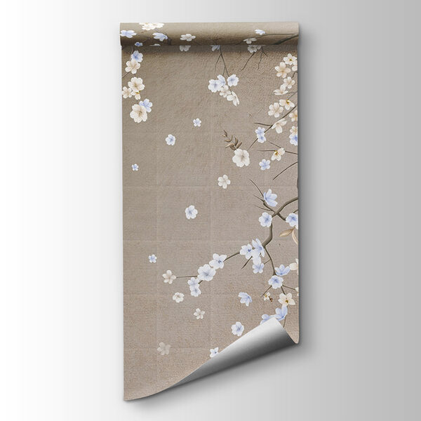 Tree branch with white and blue flowers Tree branch with white and blue flowers