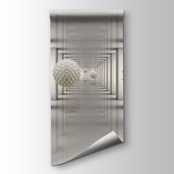 White room with white columns and white balls White room with white columns and white balls