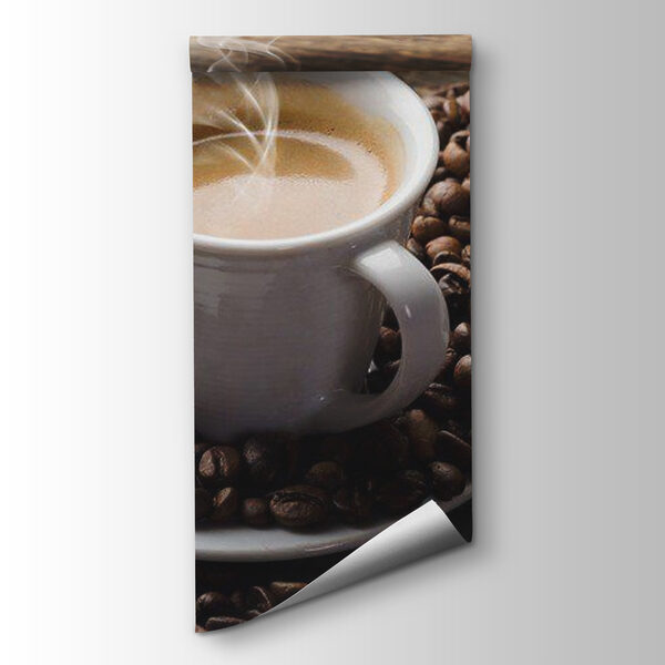 Cup of coffee on a saucer with coffee beans Cup of coffee on a saucer with coffee beans