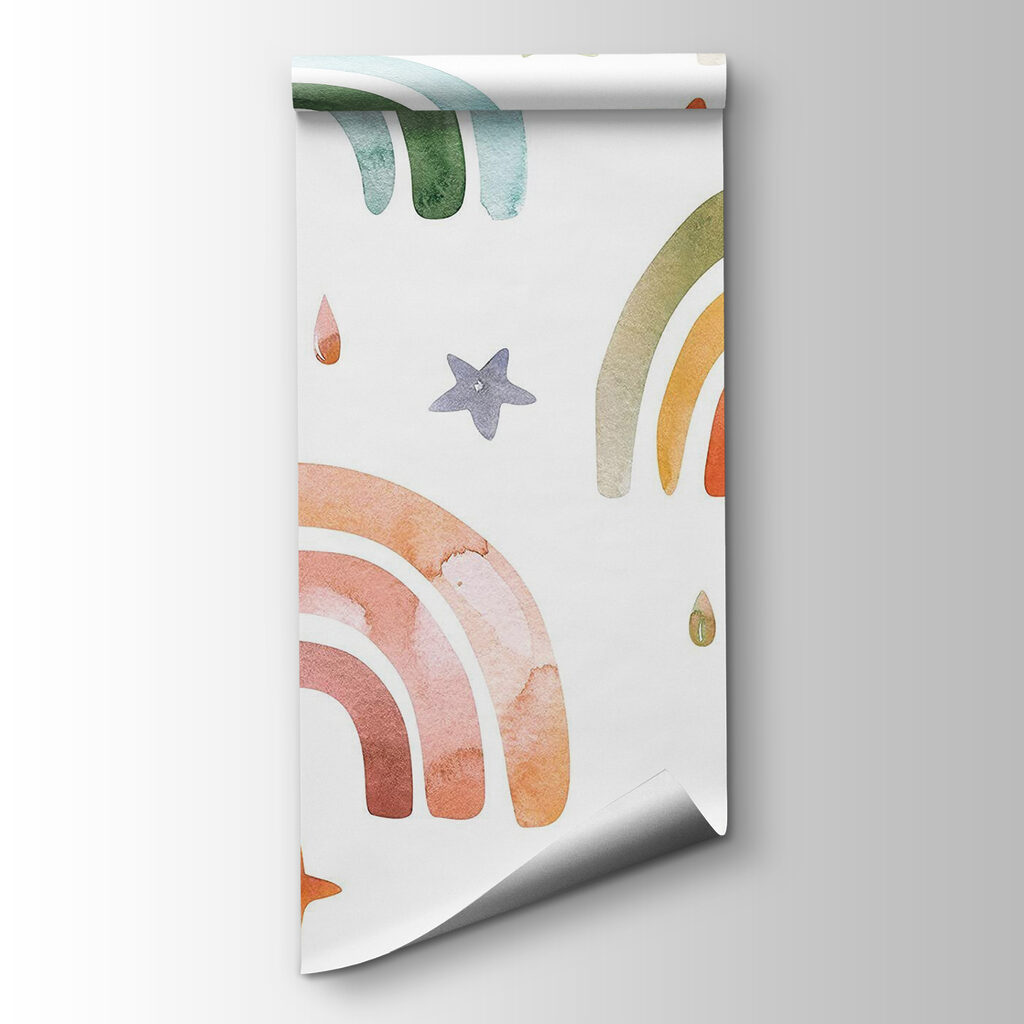 Pattern of watercolor rainbows and stars