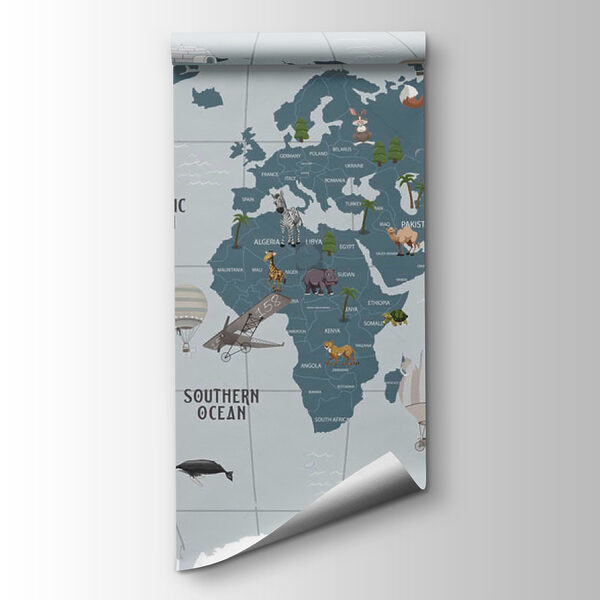 Map of the world with animals Map of the world with animals