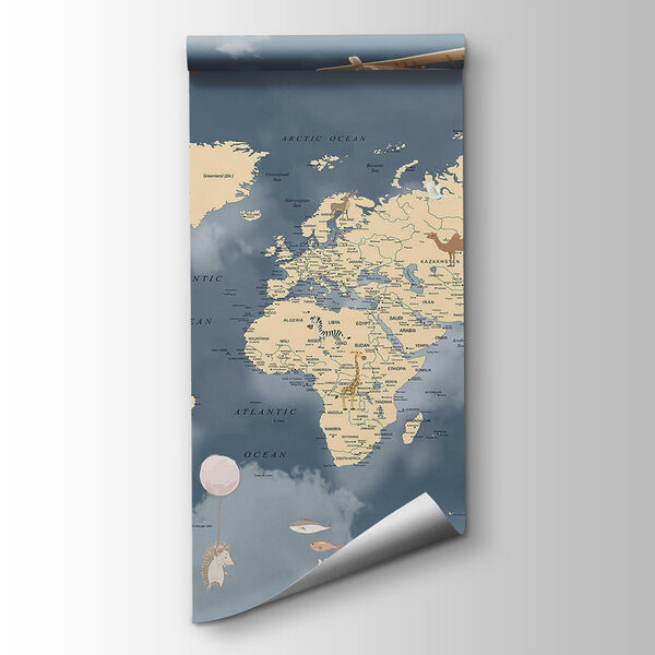 Map of the world with airplanes and balloons Map of the world with airplanes and balloons