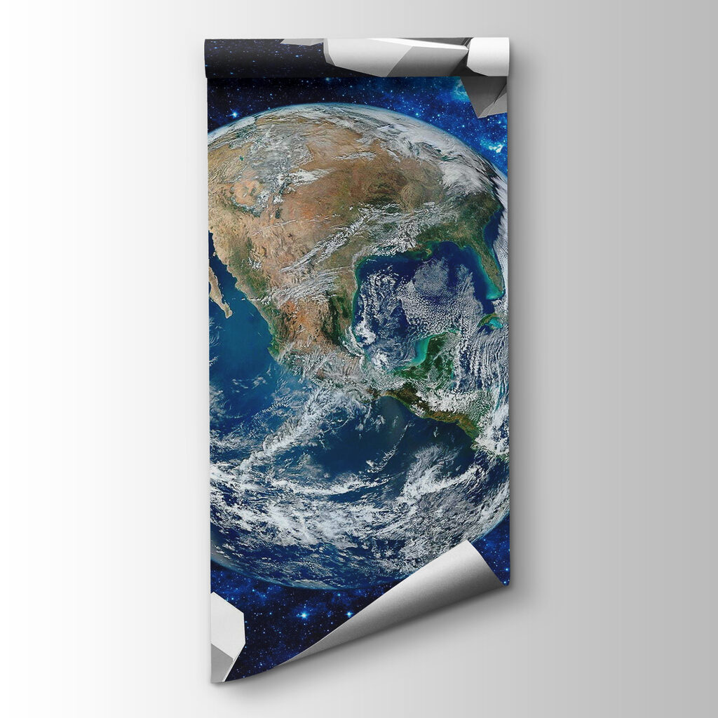 Planet earth breaking through a hole in the wall Planet earth breaking through a hole in the wall