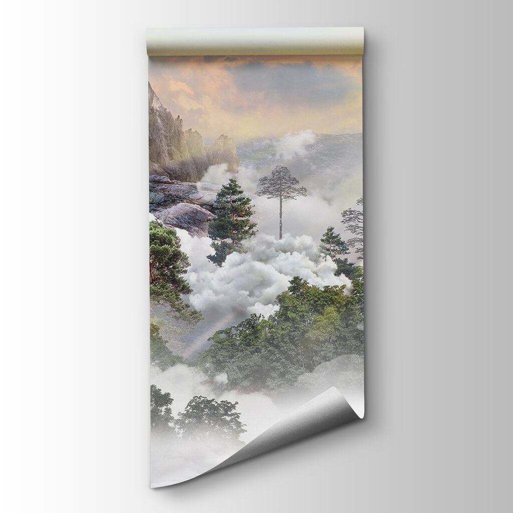 Mountain with trees and clouds Mountain with trees and clouds