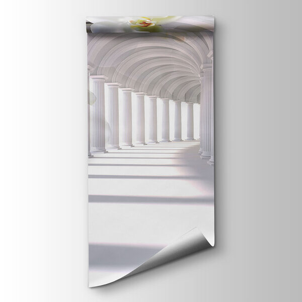 White columns and flowers in a hallway