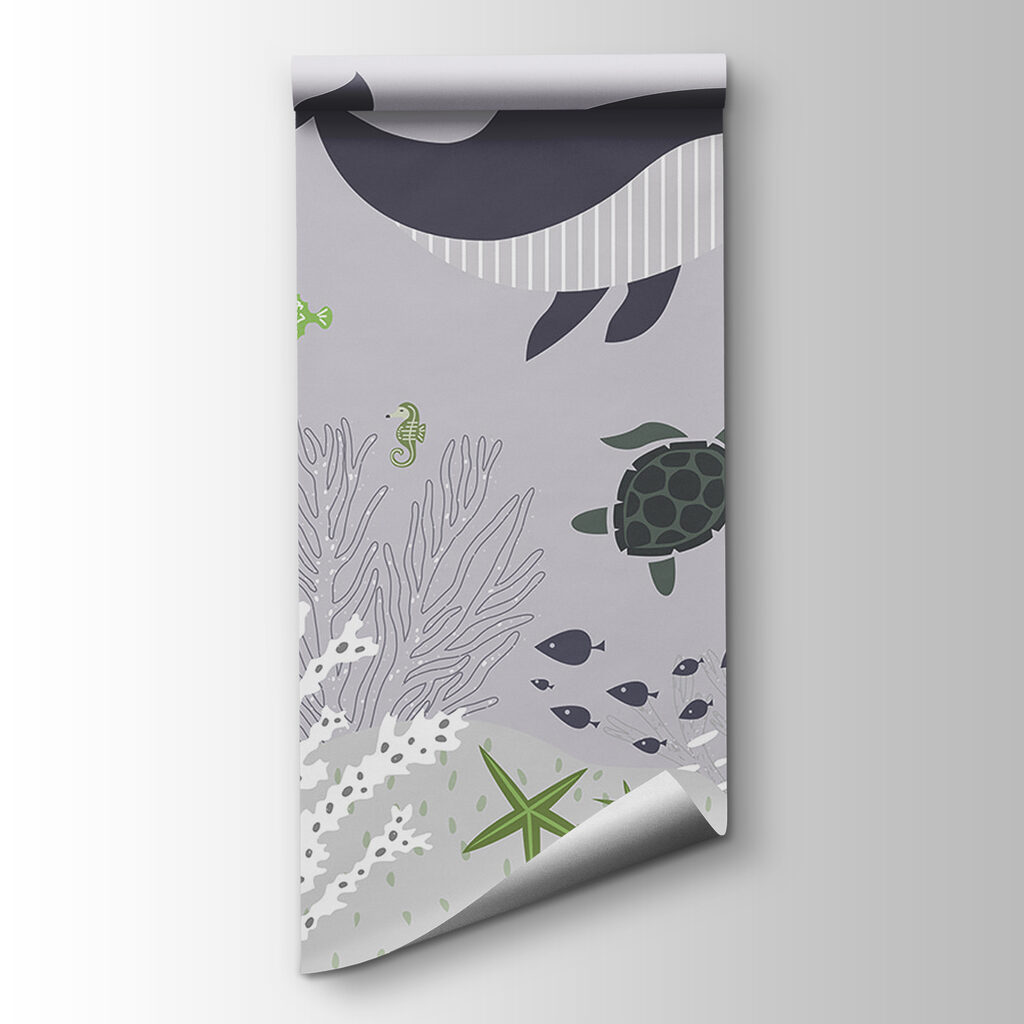 A sea life with a whale and turtles