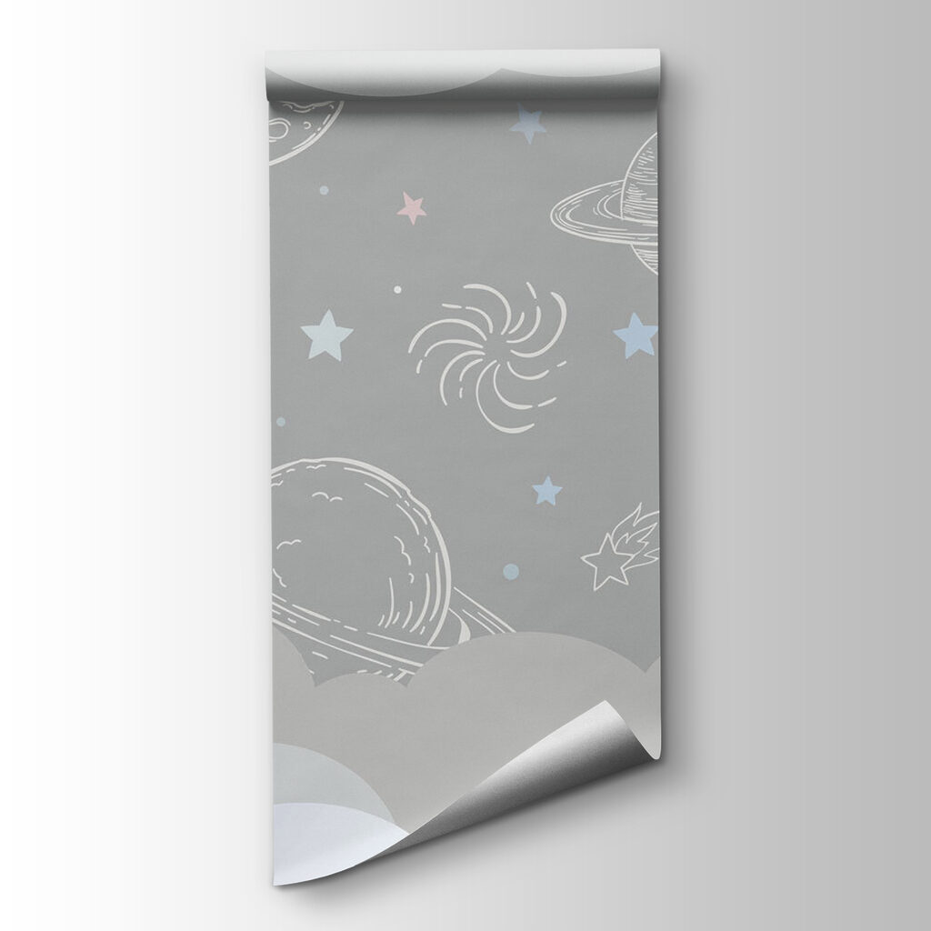 Grey background with clouds and rockets Grey background with clouds and rockets