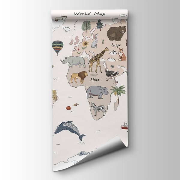 Map of the world with animals Map of the world with animals