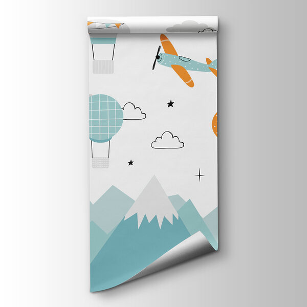 Wallpaper with airplanes and hot air balloons