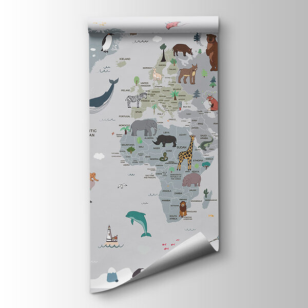 Map of the world with animals