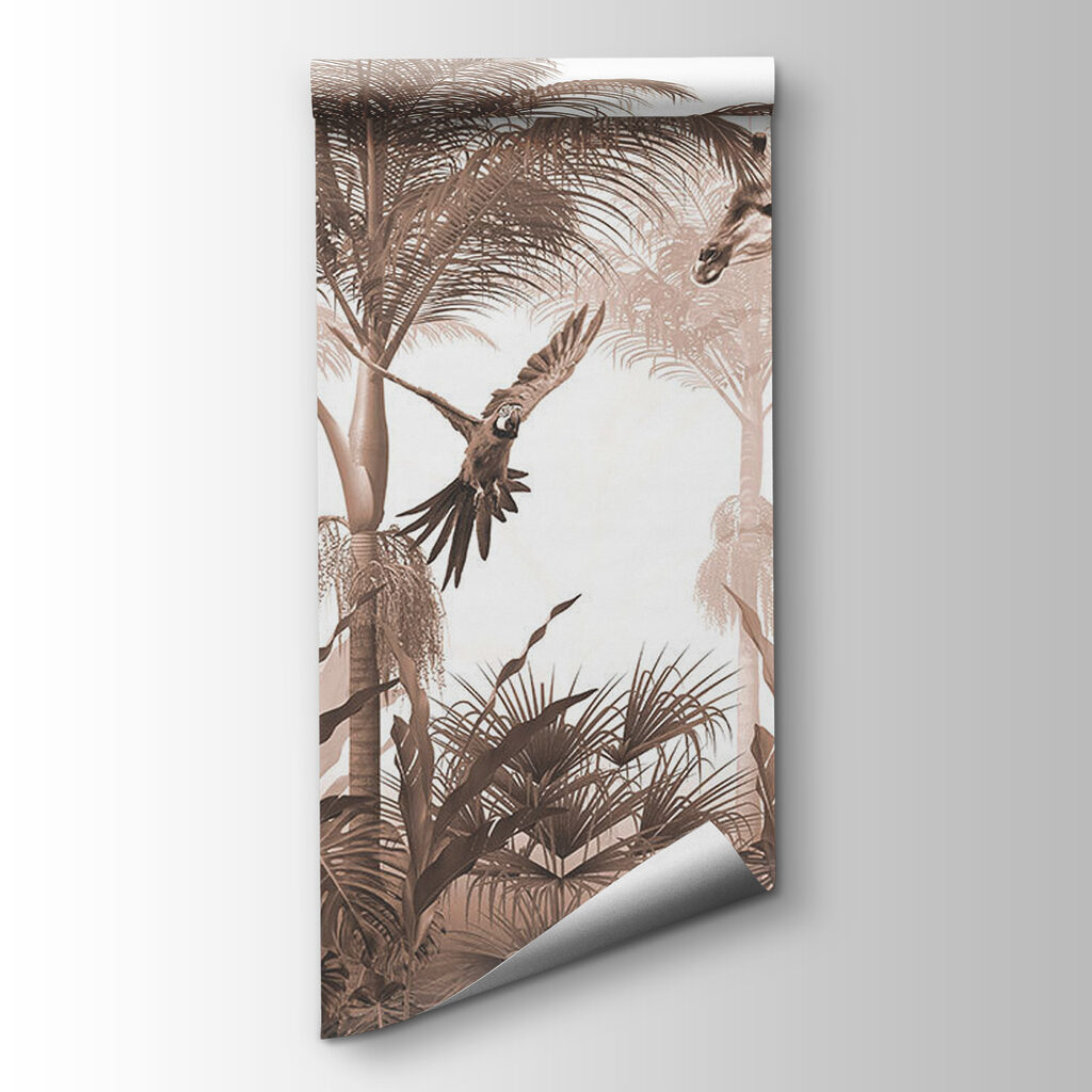 Giraffes and a parrot in a forest Giraffes and a parrot in a forest