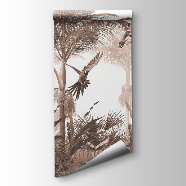 Giraffes and a parrot in a forest Giraffes and a parrot in a forest