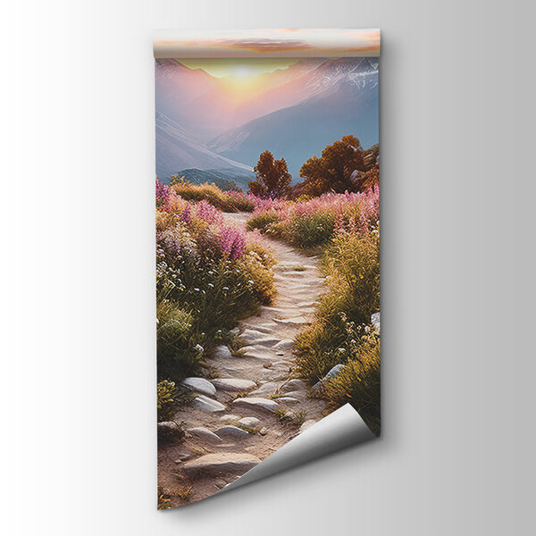 Path through a mountain with flowers