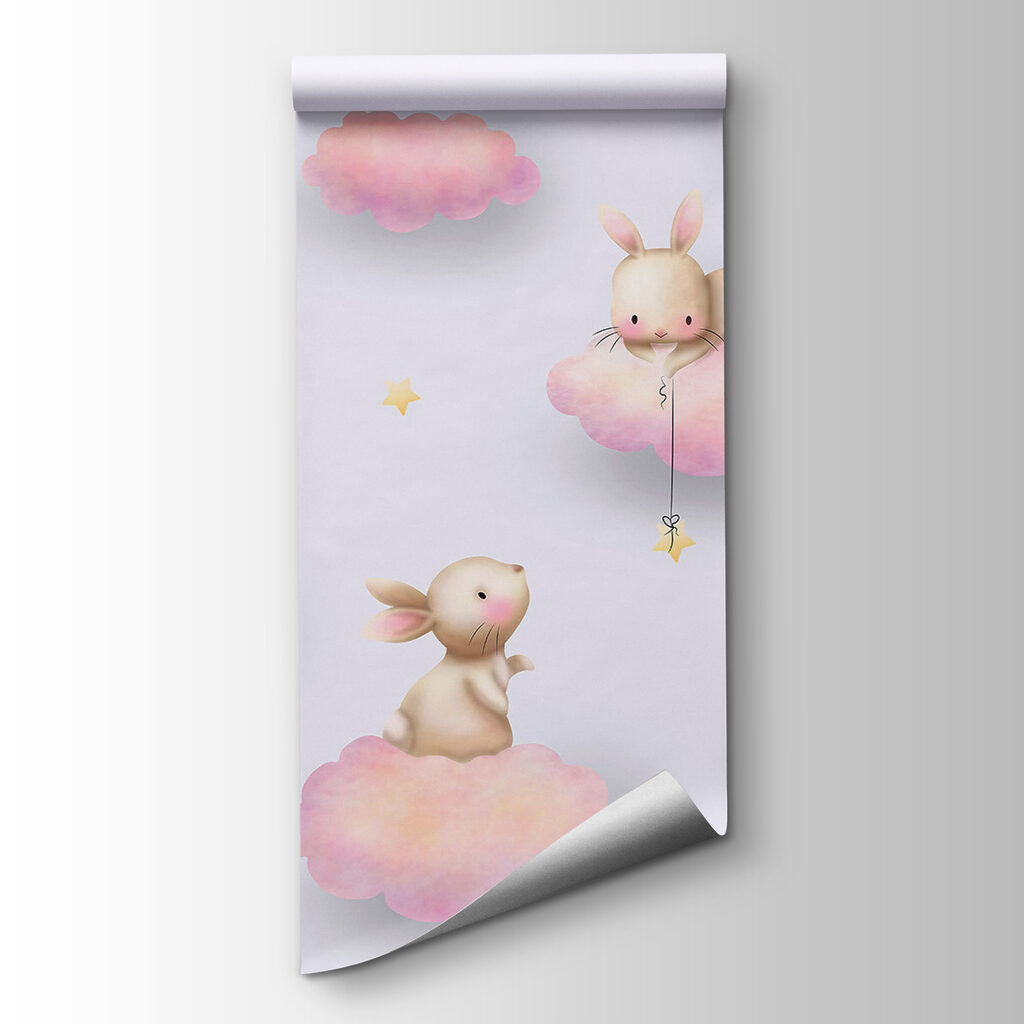 Group of rabbits on clouds