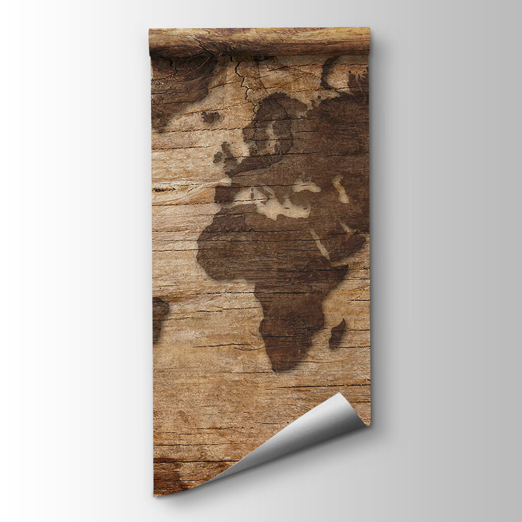 Map of the world on a wood surface