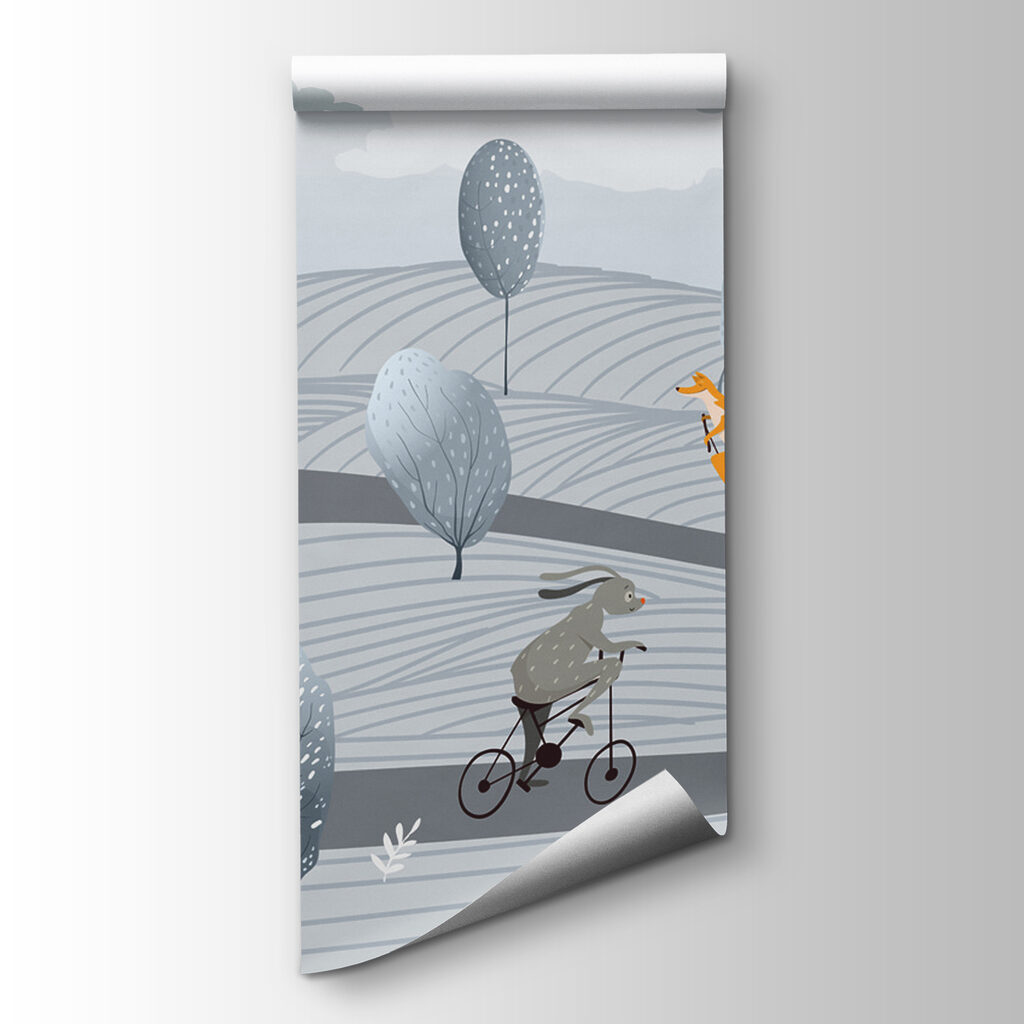 A group of animals riding bicycles in a field A group of animals riding bicycles in a field