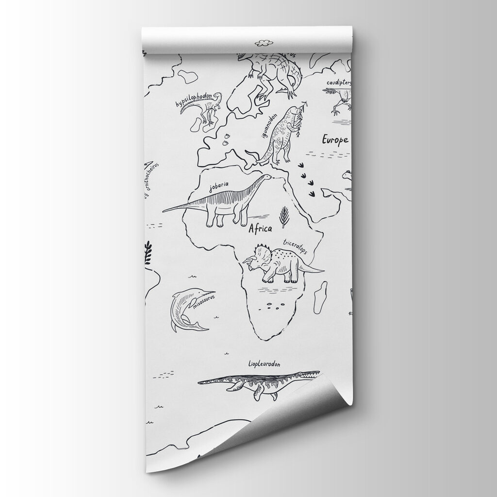 A map of the world with dinosaurs