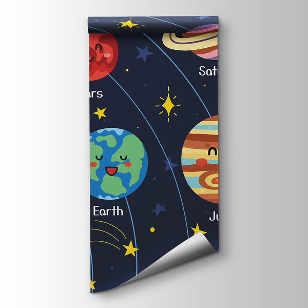 Cartoon planets and stars in space