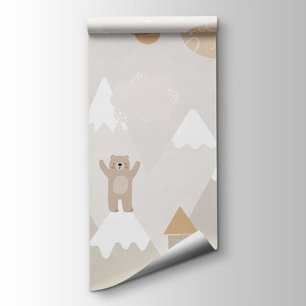 A wall mural of a cartoon landscape