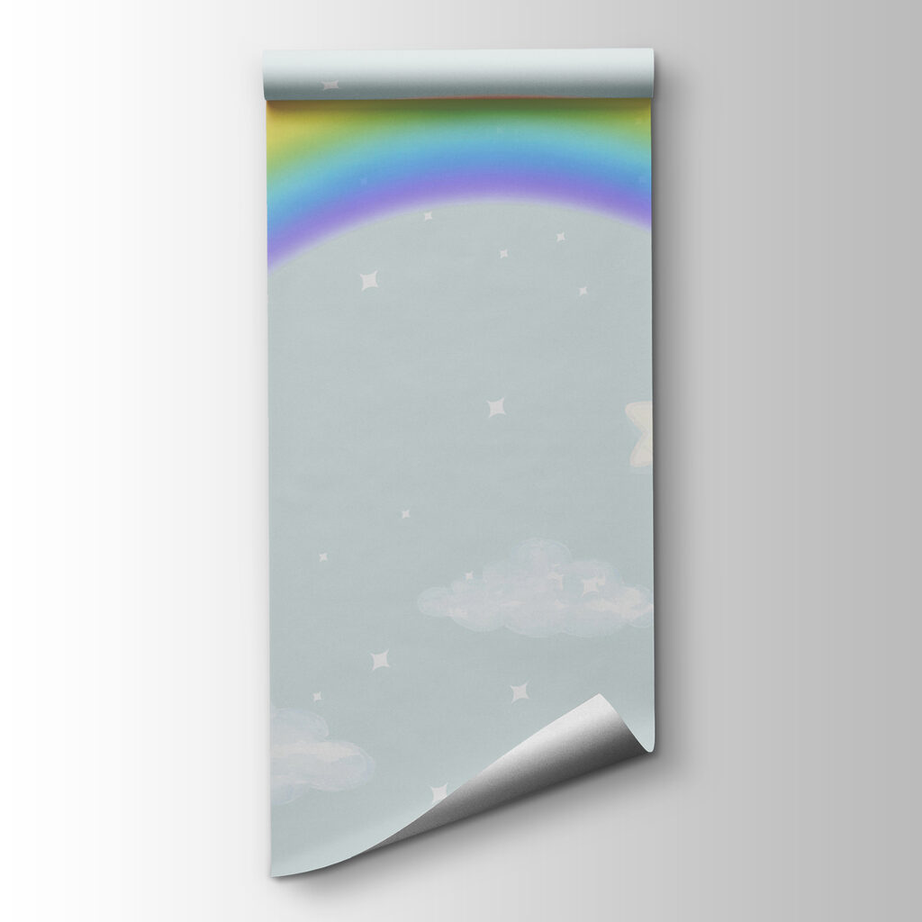 A rainbow and clouds in the sky