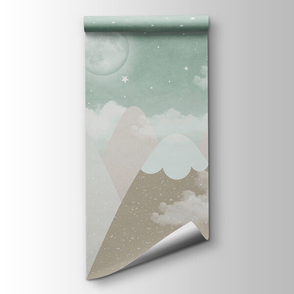 A moon over mountains and clouds