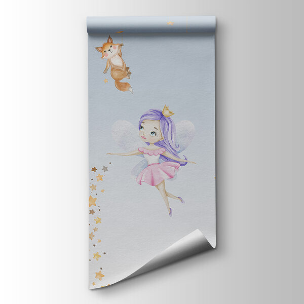 A wall mural of fairies and animals A wall mural of fairies and animals