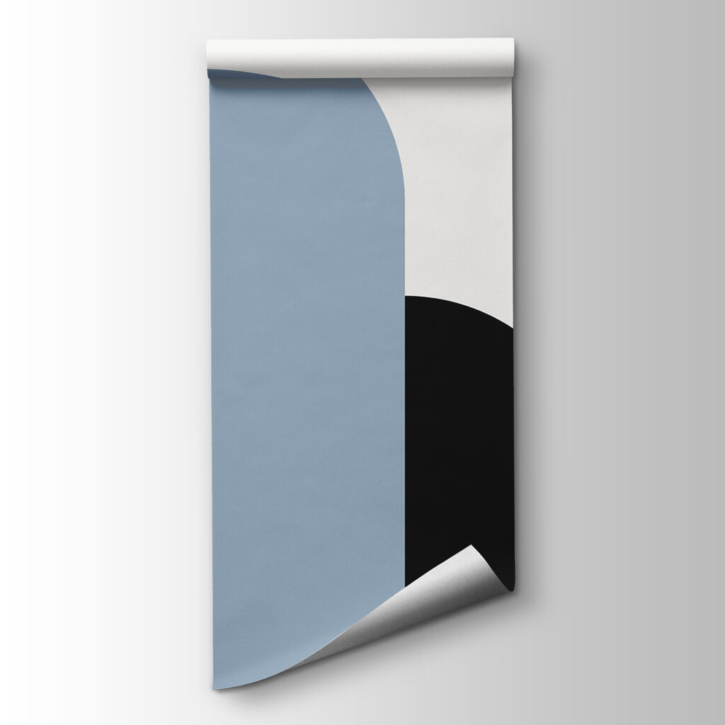 A black and white and blue geometric shapes