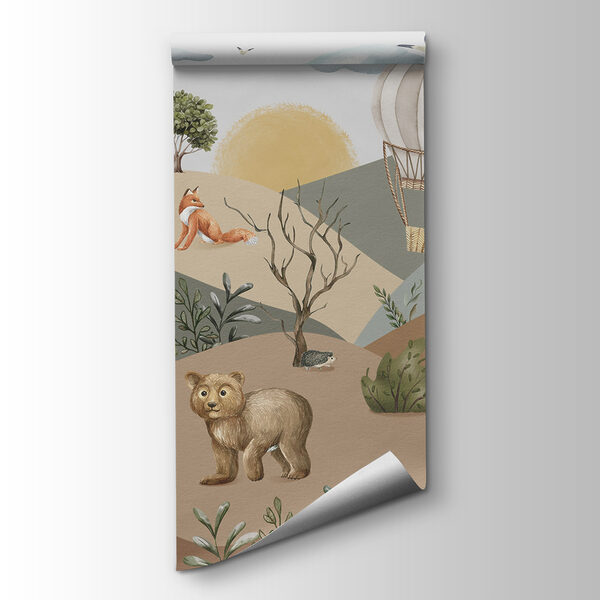 A landscape with animals and hot air balloons A landscape with animals and hot air balloons