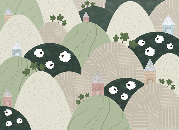 Landscape with hills and flowers